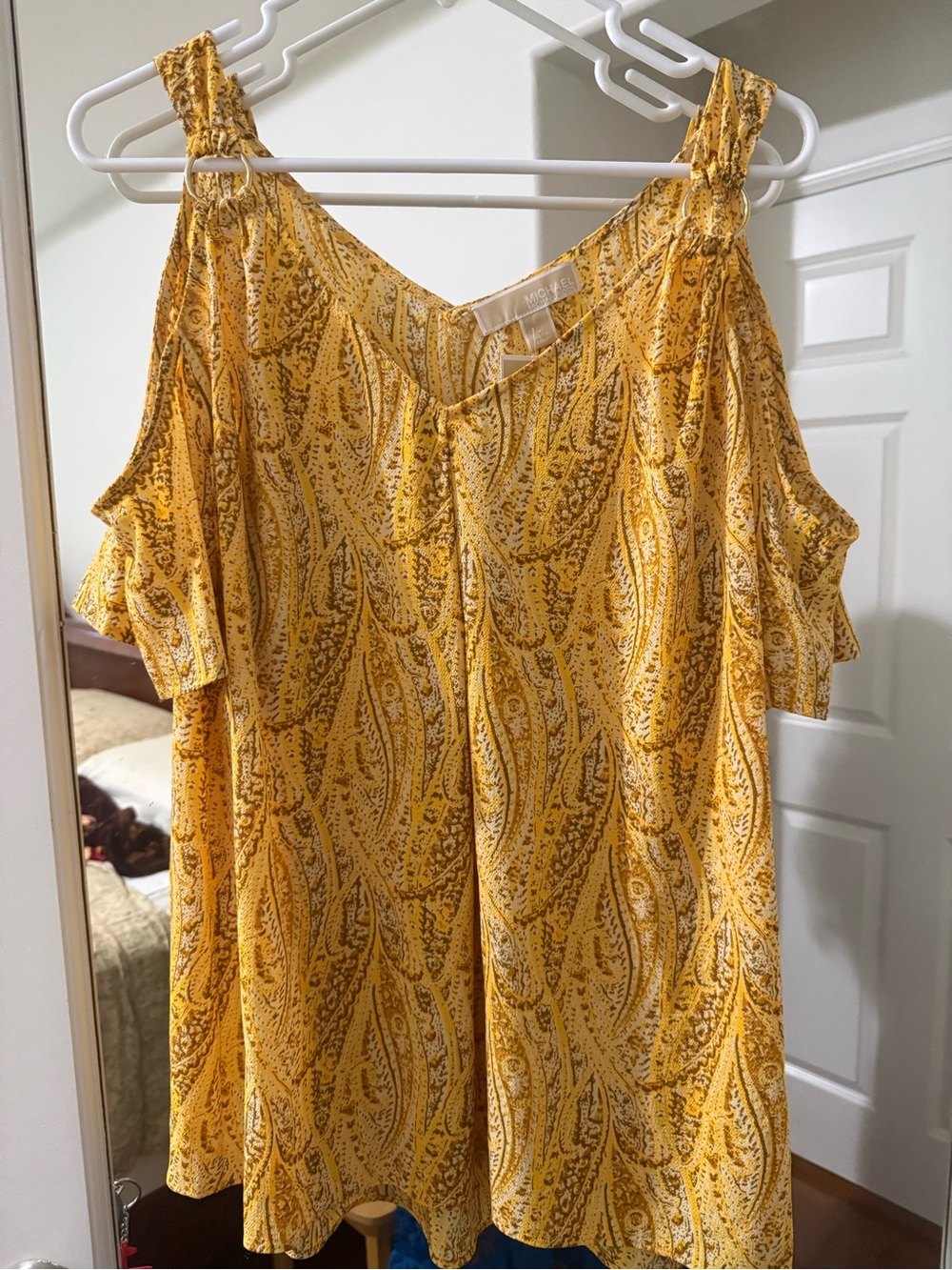 Michael Kors Yellow Paisley V-Neck Blouse cold shoulder blouse  NWT